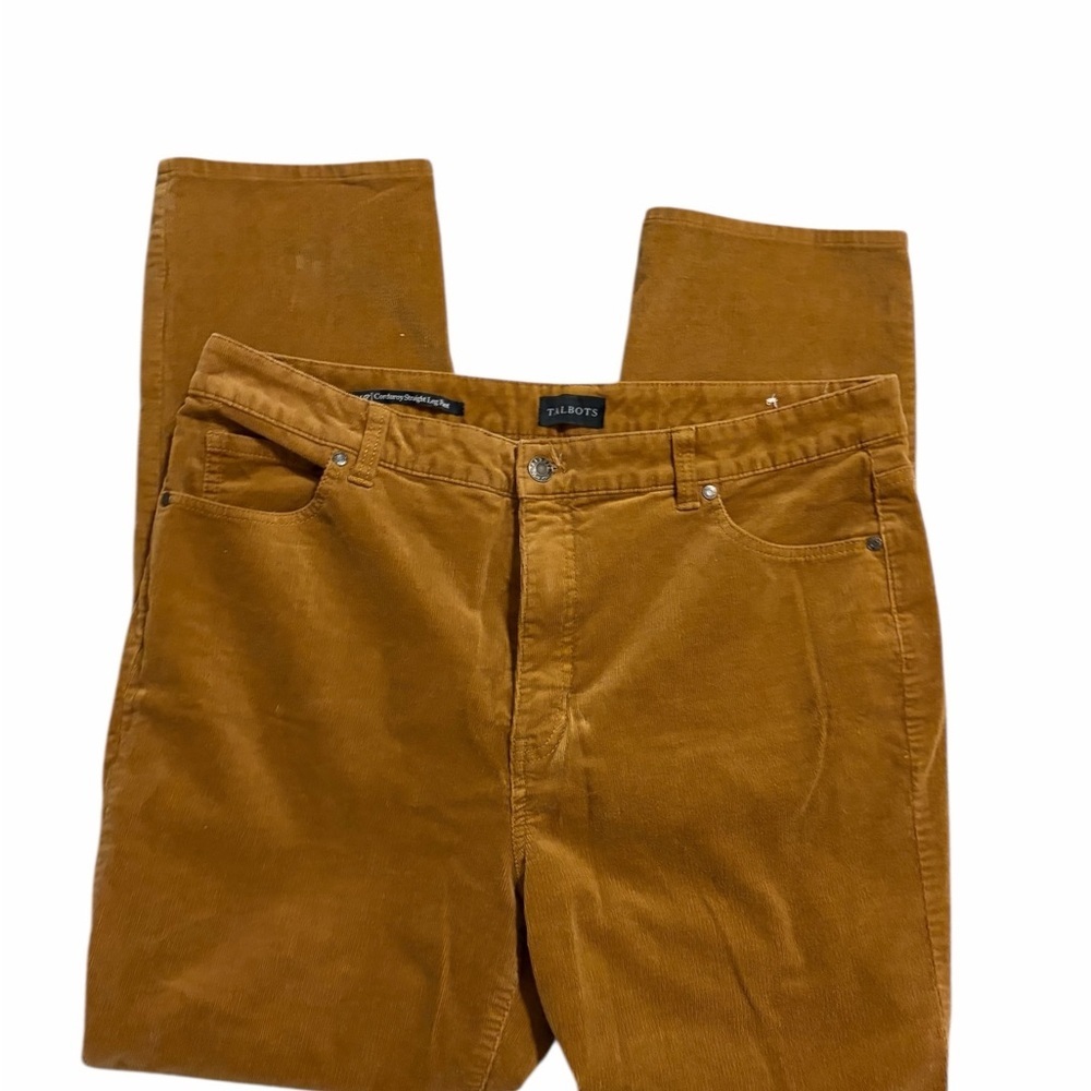 Talbots Brown Corduroy Straight Leg‎ Trousers Pants SZ 14P Cottagecore High Rise